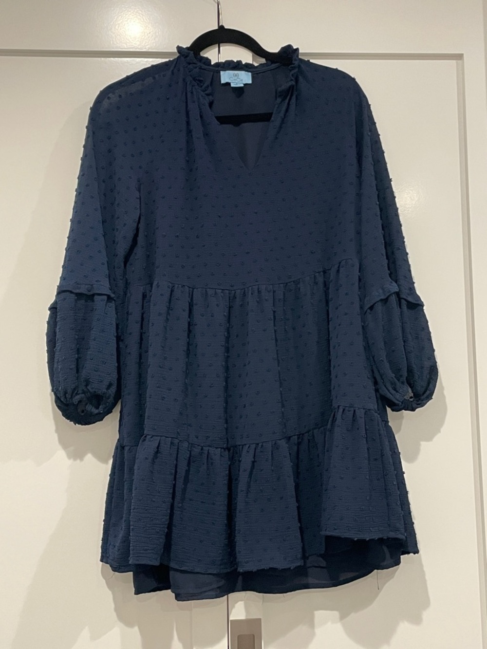 CeCe Navy Blue Textured Tiered Mini Dress